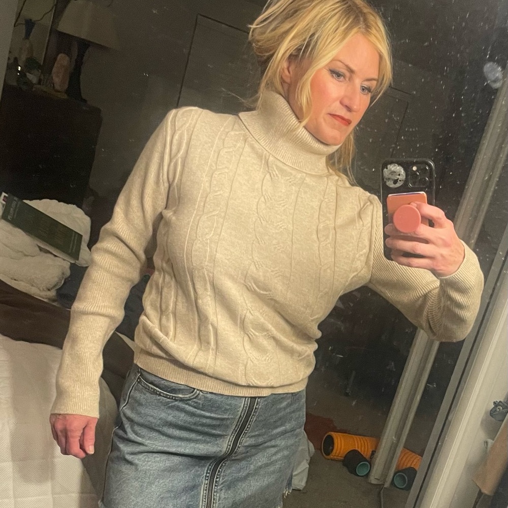 Women's Cream Turtleneck Sweater